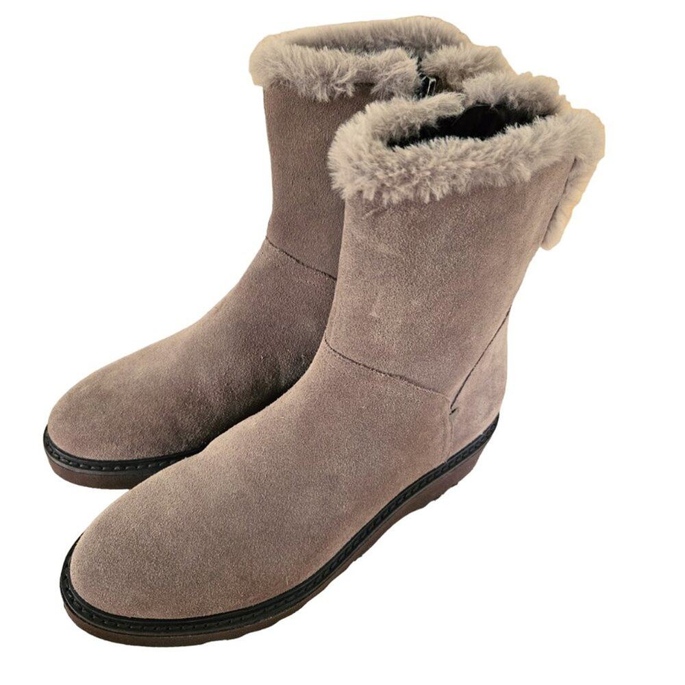 Easy Spirit Suede Leather Ankle Boots Evolve Honor Taupe tan size 6.5 EUC